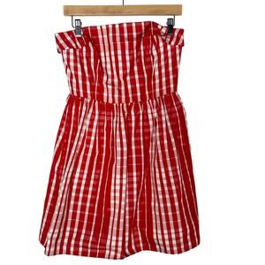 Vineyard Vines 2 Red White Multi Scale Gingham Strapless Dress Fit and Flare